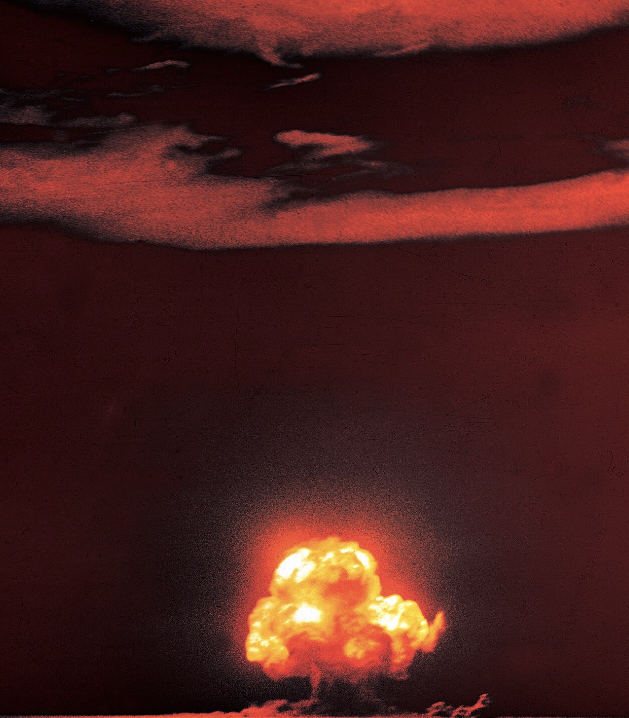 Famous color photograph of the "Trinity" shot, the first nuclear test explosion. 
